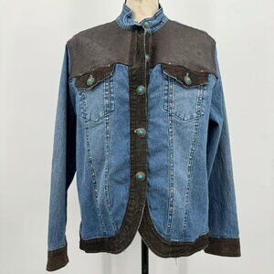 vintage 80s denim & leather suede button up jacket DG2 by Diane Gilman L western